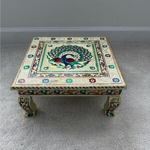 Meenakari peacock pooja chowki.